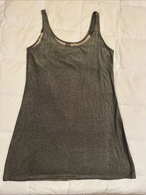 Only Hearts Metallic Gunmetal Scoop Neck Mini Dress